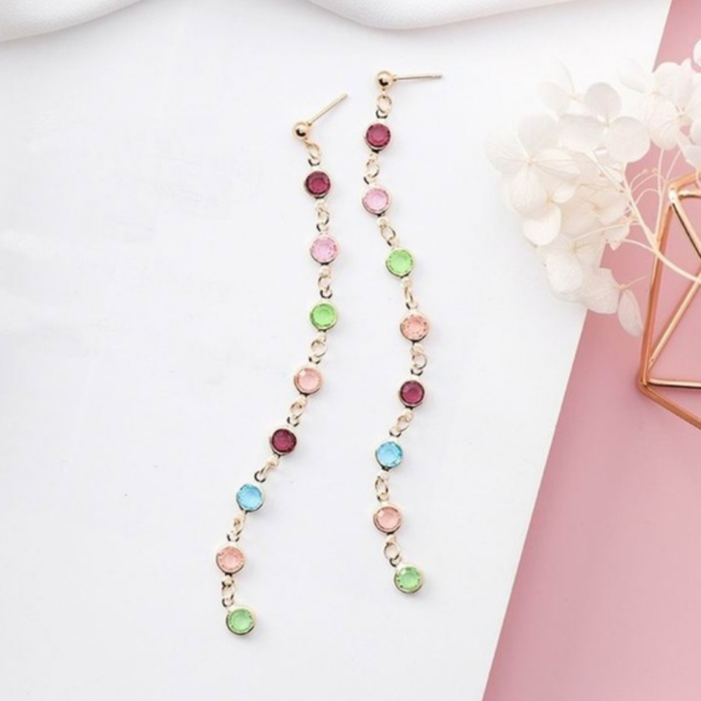 💕 Multi Color Crystal Long Earrings